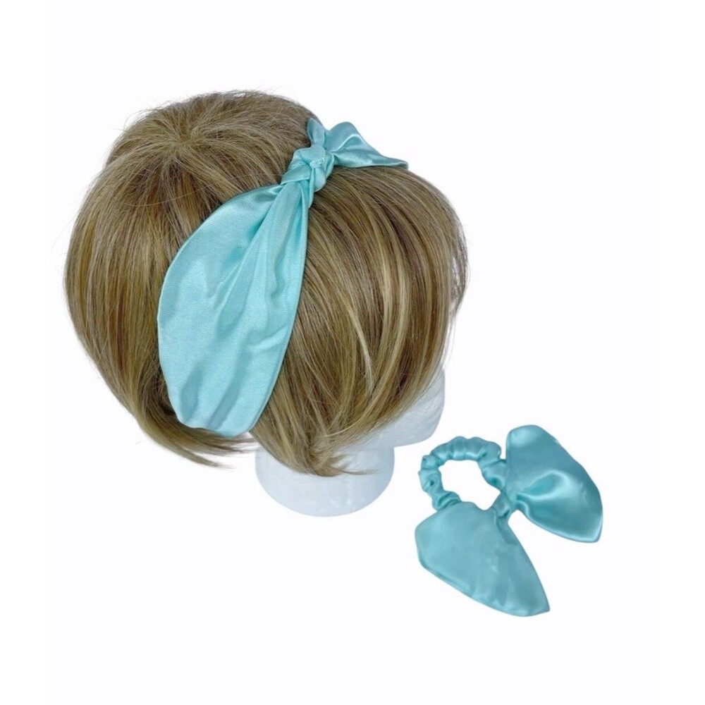New Bow Headband Hair Ponytail Set Aqua Blue Satin Women’s & Girl - Picture 3 of 16